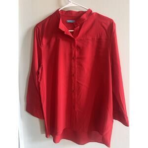 Alice + Olivia Red Silk Button Front Long Roll Tab Sleeve Blouse Size Medium Top